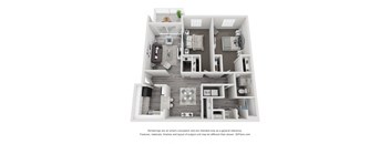a stylized floor plan with a bedroom and a living room