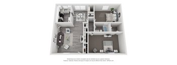 a stylized floor plan of a 1 bedroom445 sq ft