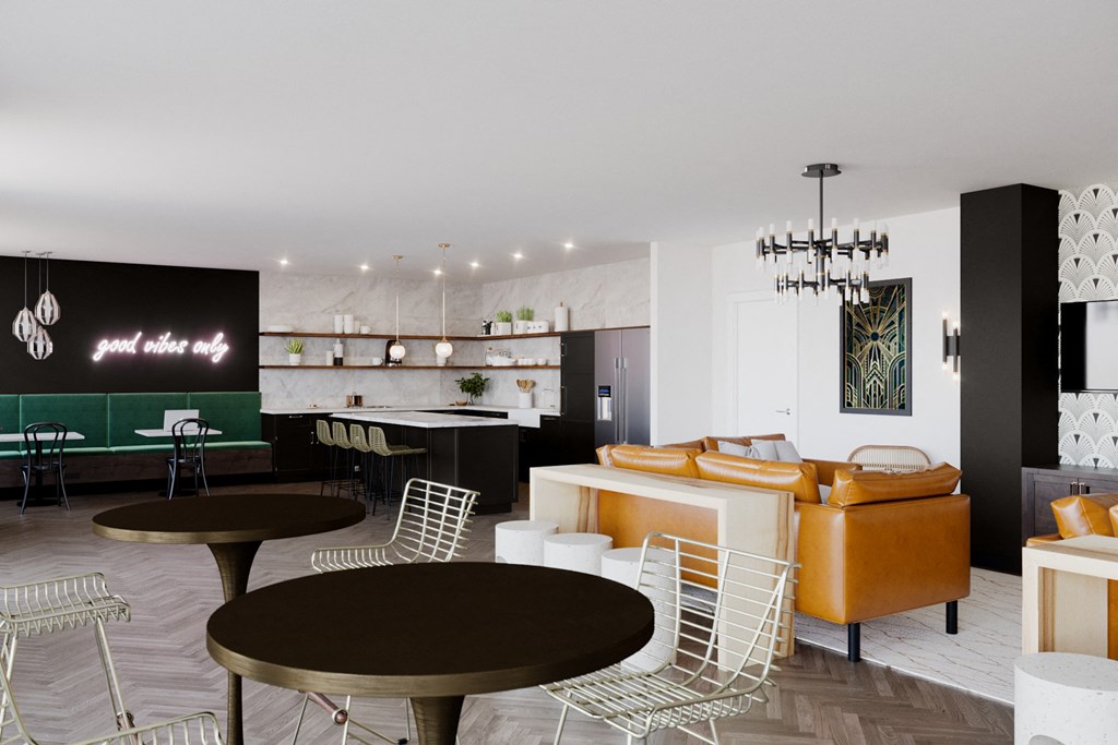 a view of the living room and kitchen from the dining area