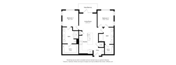 A black and white drawing of a house layout.