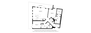 A black and white drawing of a house layout.