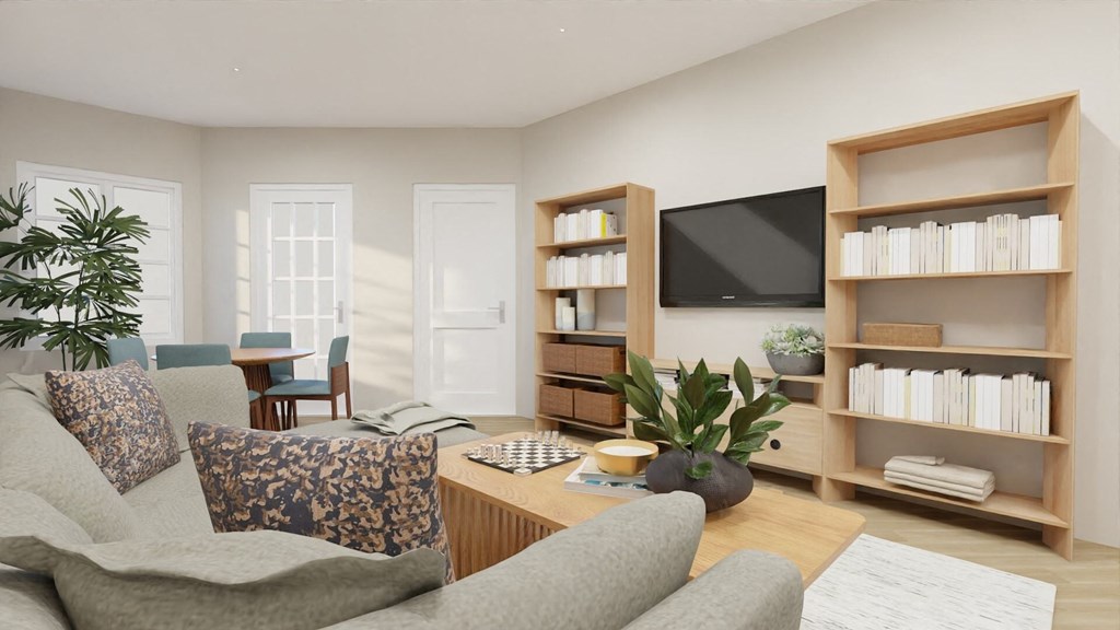 a living room with a couch and a coffee table