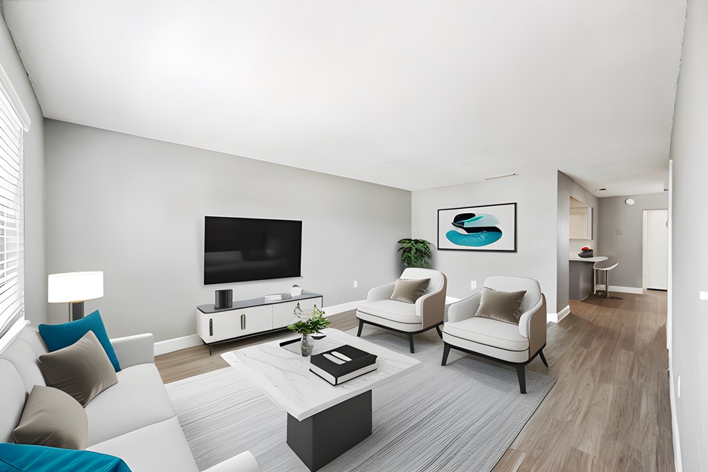 a living room with a couch and a coffee table