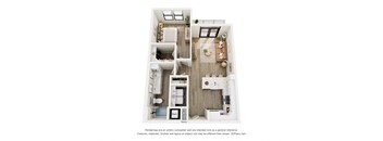 a 1 bedroom floor plan with a bathroom and a living room