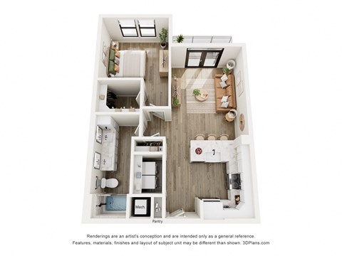 a 1 bedroom floor plan with a bathroom and a living room