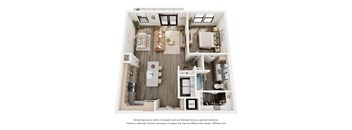 a 3d floor plan of a home with a bedroom and living room