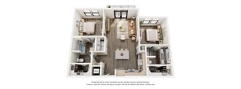 a 1 bedroom floorplan is shown in this rendering