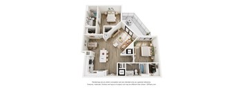 a 3d floor plan of a home with a bedroom and living room