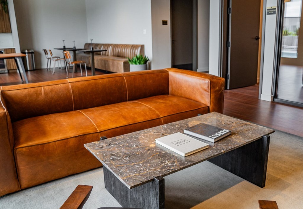 a living room with a couch and a coffee table