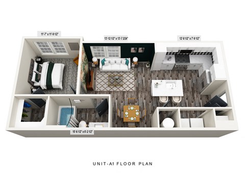 the unitatm apartment floor plan with 1 bedroom and 1 bath