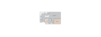 A floor plan of a living/dining room with a bedroom and a bathroom.