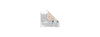 A black and white image of a house floor plan with a living room, bedroom, bathroom, and closet.