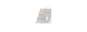 A floor plan of a house with a bedroom, living/dining area, and a closet.