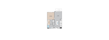 A floor plan of a living space with a bedroom and a bathroom.