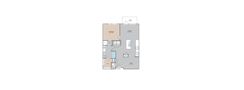 A floor plan of a house with a red room, a living room, a pantry, a flex space, a guest room, a bathroom, and a laundry area.
