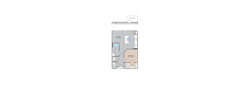 A diagram of a room with a bedroom, living room, and bathroom.