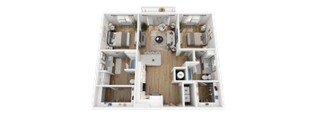 A top-down view of a house layout with labeled rooms.