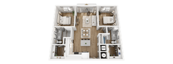 A top-down view of a house layout with labeled rooms.