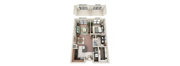 a 3d floor plan of a studio apartment