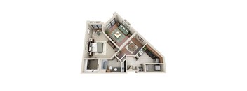 a 3d floor plan of a house with a bedroom and a living room