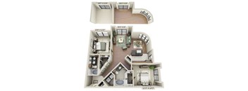 a 3d floor plan of a house with a balcony