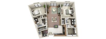a 3d drawing of a floor plan with a bedroom and a living room