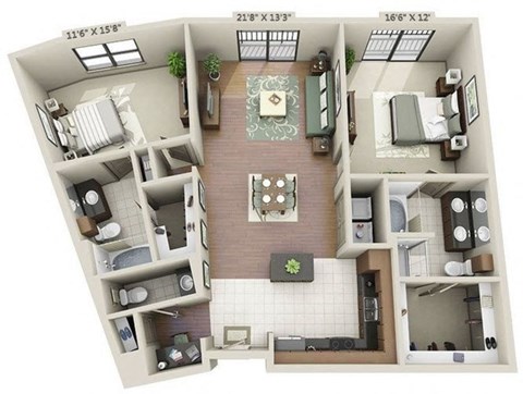 a 3d drawing of a floor plan with a bedroom and a living room