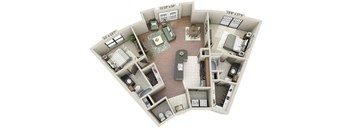 a 3d floor plan of a house with a bedroom and a living room