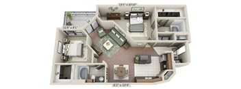 a 3d floor plan with a bedroom and a living room