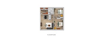 a floor plan of a studio apartment with a bedroom and living room