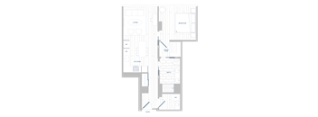 A floor plan of a house with labeled rooms such as living room, bedroom, and kitchen.