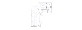 A floor plan of a house with a balcony, living room, kitchen, dining room, and bathroom.