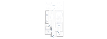 A floor plan of a house with a living room, kitchen, bathroom, and bedroom.