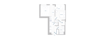 A floor plan of a house with a living room, dining room, kitchen, two bedrooms, a bathroom, and a wine cellar.