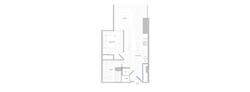 A floor plan of a house with a living room, bedroom, bathroom, kitchen, dining room, and entry.