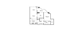 A floor plan of a house with a living room, dining room, kitchen, bathroom, and bedrooms.