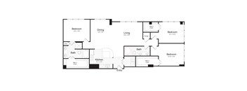 A black and white image of a house floor plan.