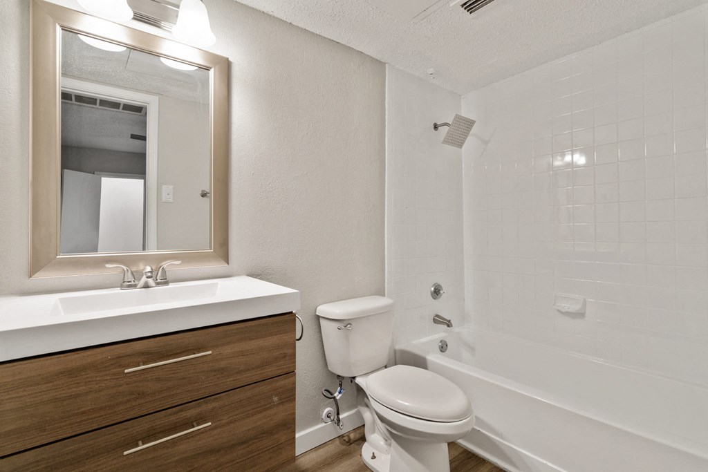 the preserve at ballantyne commons apartment bathroom with tub and sink