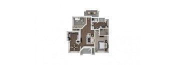 A floor plan of a house with a kitchen, living room, and two bedrooms.