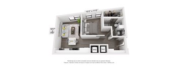 a 1 bedroom floor plan with a bathroom and a living room