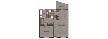 a floor plan of a studio apartment with a bedroom and a living room