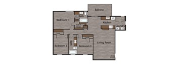 a floor plan of a bedroom apartment with a living room and a dining room