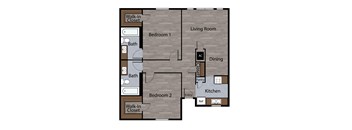 a floor plan of a studio apartment with a bedroom and a living room