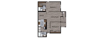 a floor plan of a studio apartment with a bedroom and living room