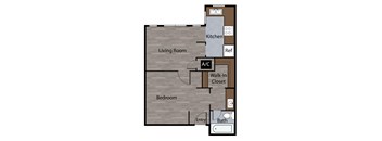 a floor plan of a studio apartment with a bedroom and a living room
