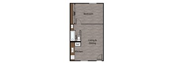 a floor plan of a small room with a bedroom and a living and dining room