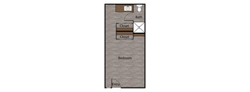 a floor plan of a small bathroom with a closet and a bath
