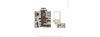 A floor plan of an apartment with a kitchen, living room, and bedrooms.