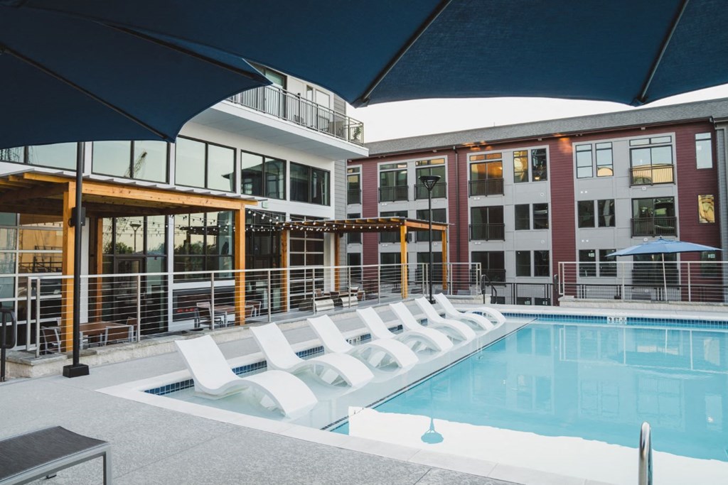 pool view with benches inside of the pool