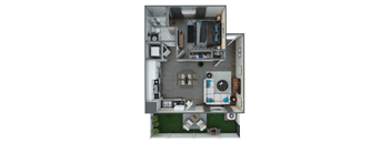 a 3d floor plan of a studio apartment